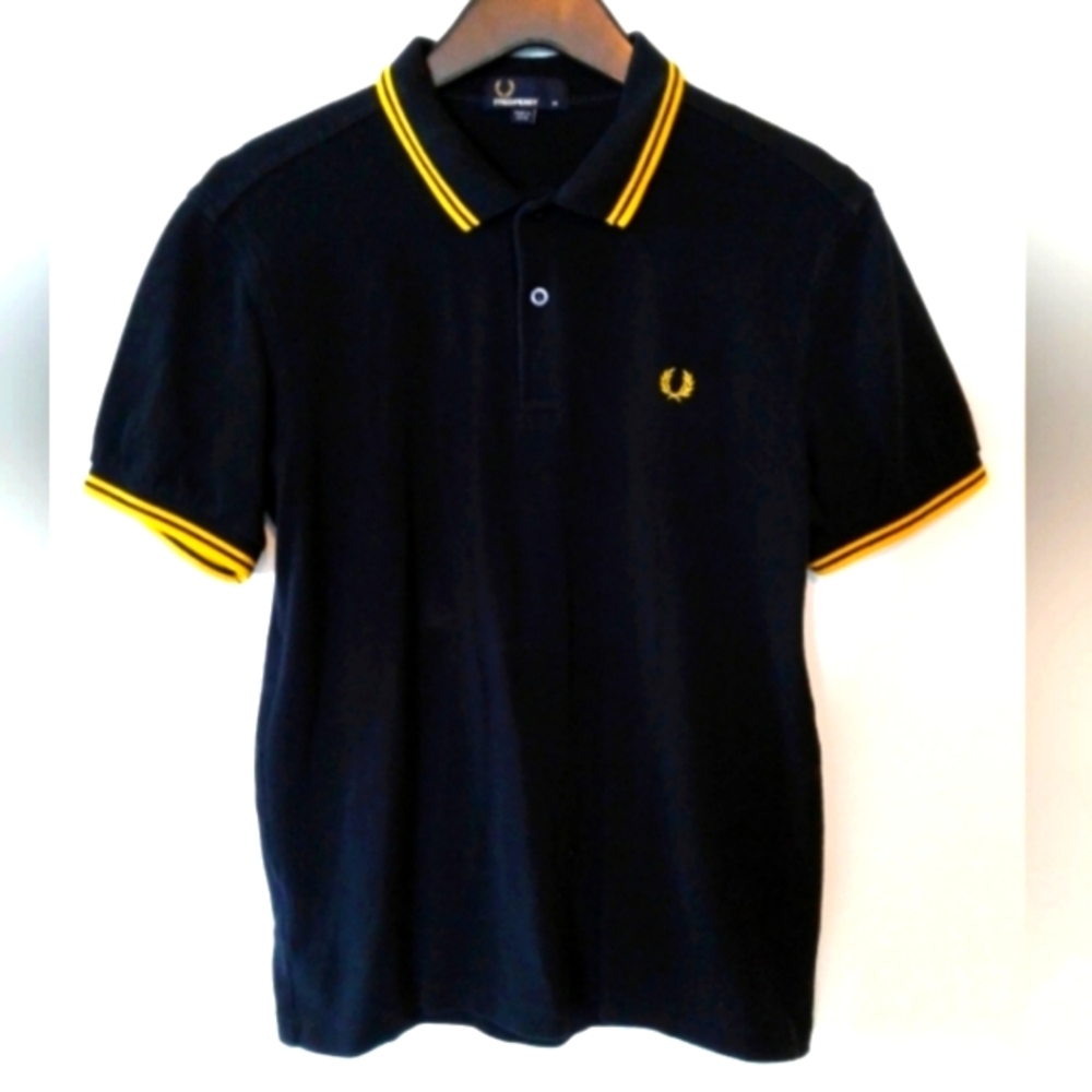 Fred Perry Twin Tipped polo shirts Sz M Medium 60s Casual Mod black yellow